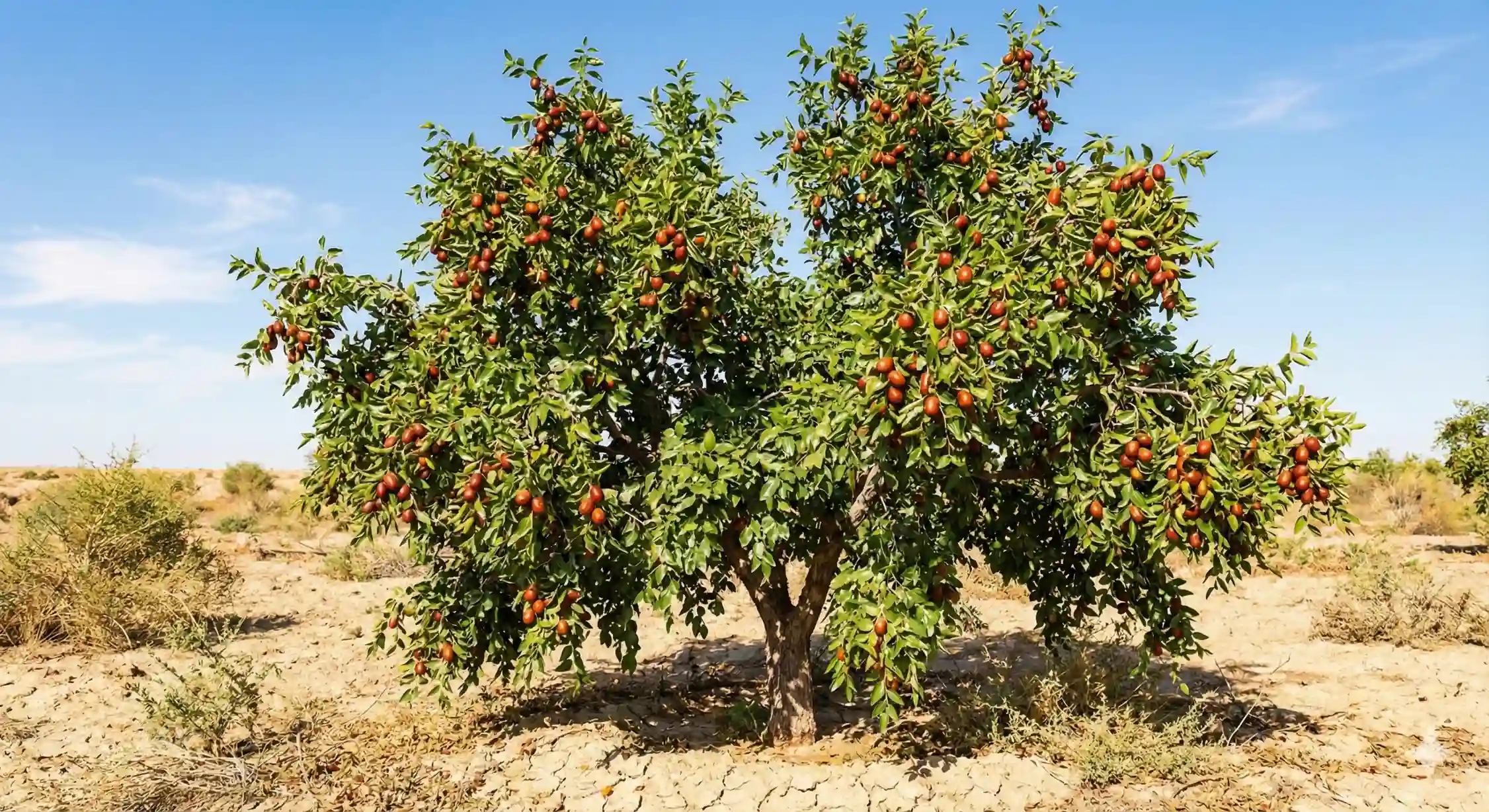 درخت عناب پربار و مقاوم به کم آبی در باغ تجاری